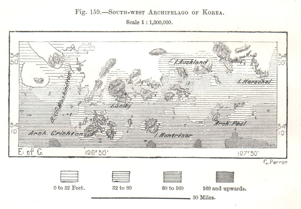 South-West Archipelago of Korea. South Korea. Sketch map 1885 old antique